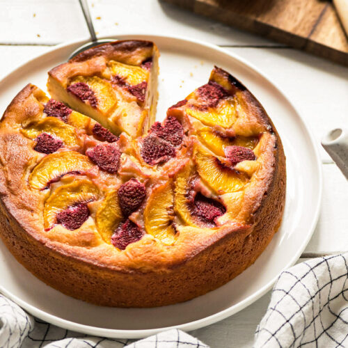 Gâteau pêche fraise recette - Lilie Bakery