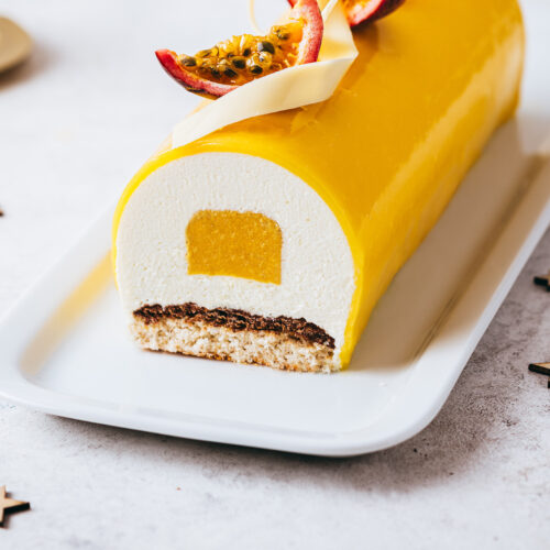 Recette bûche mangue passion coco - Lilie Bakery